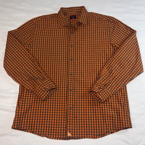 UNTUCKit Shirt Mens Size XL Blue Orange Gingham Button Long Sleeve Preppy Casual - Picture 1 of 11